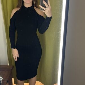 Black Shoulderless Bodycon Low Back Dress